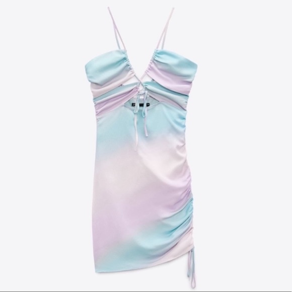 NWT Zara Tie Dye Satin Cut Out Dress - Picture 6 of 16